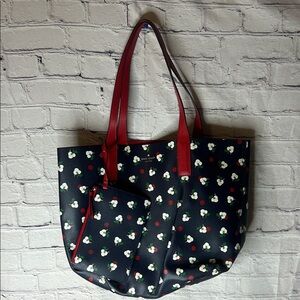 Kate Spade reversible red cherry leather large tote with wallet